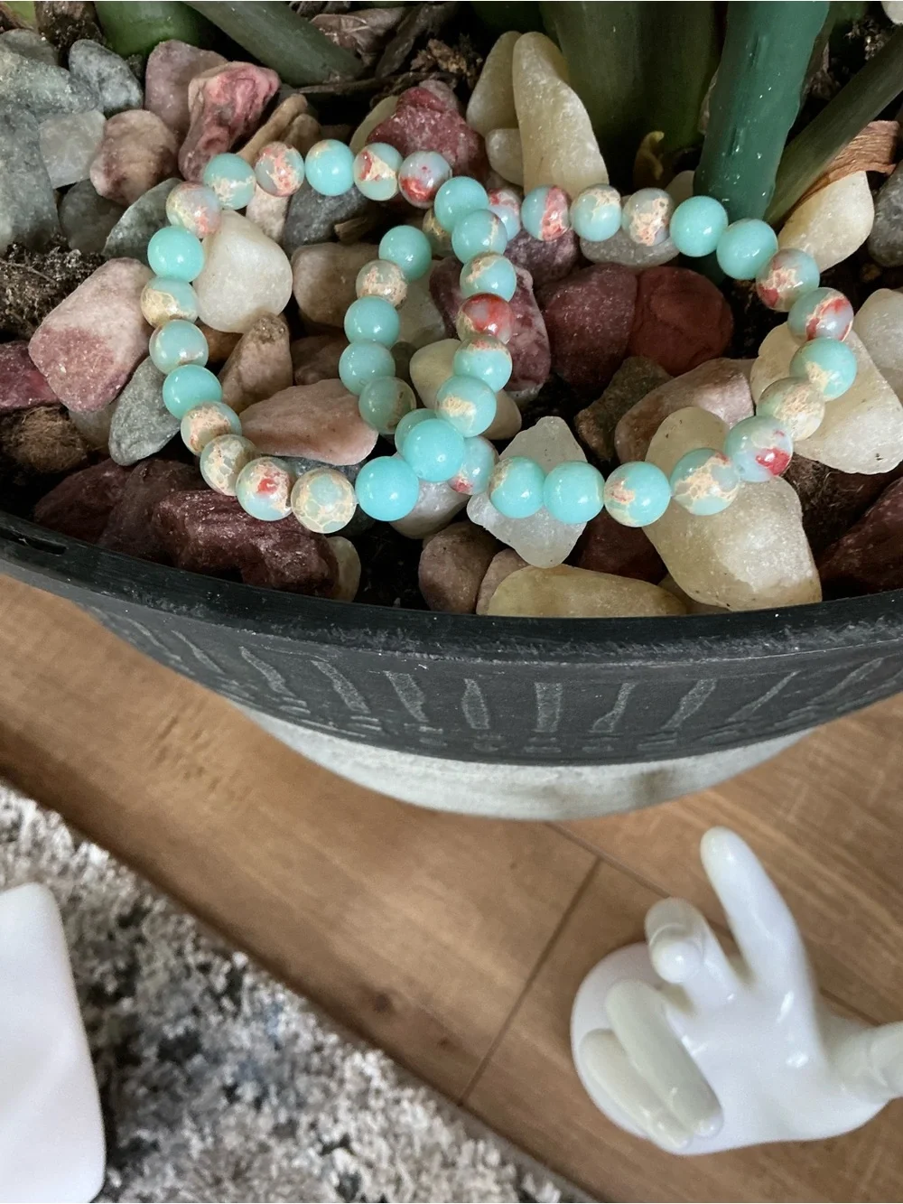 Handcrafted Aqua Terra Jasper Beaded Stretch Bracelet Set - Women Jewelry